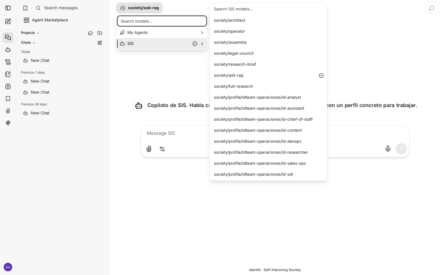Selector de modelos Conversation UI